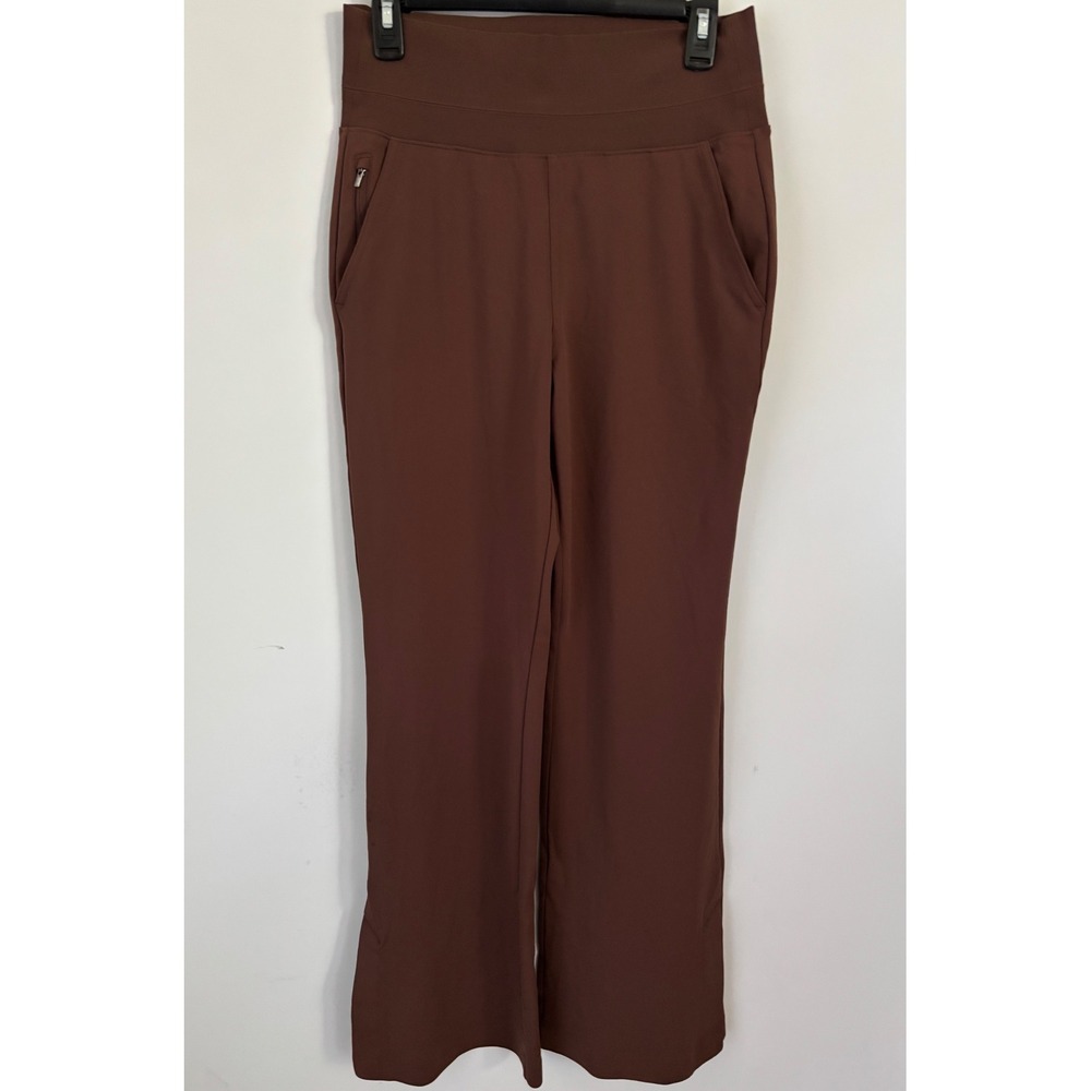 Athleta Venice Pant Brown Straight Leg Tall Small S/T Zipper Pockets Slit Hem